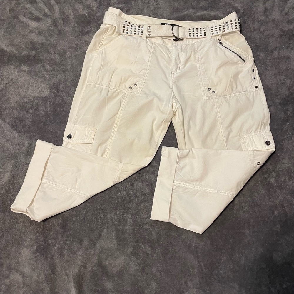 Apt. 9 White Cargo Belted Capri’s with Button Ankle Size 10